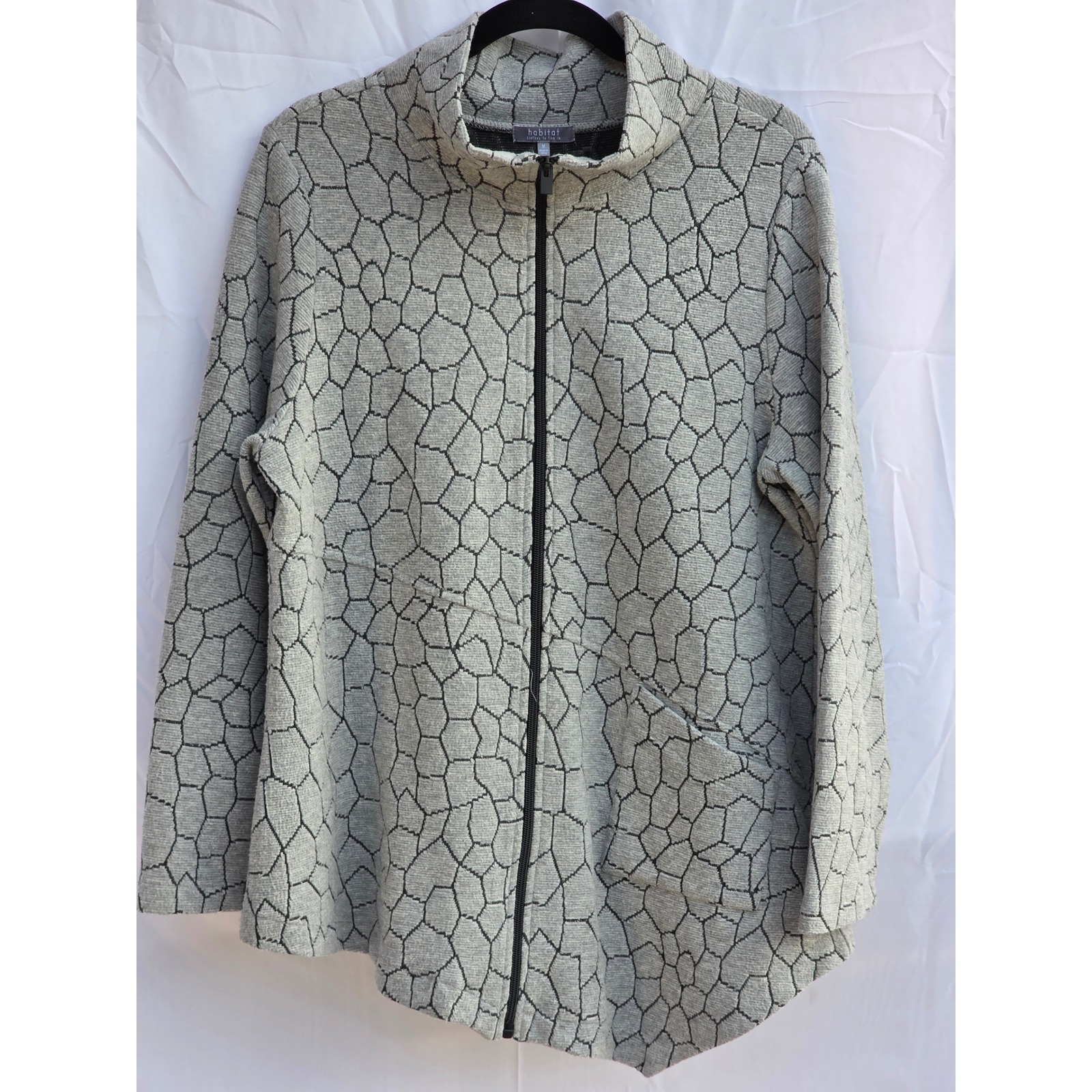 Habitat Clothes To Live In Grey Geometric Zip Up Jacket Mock Neck Size M 47932